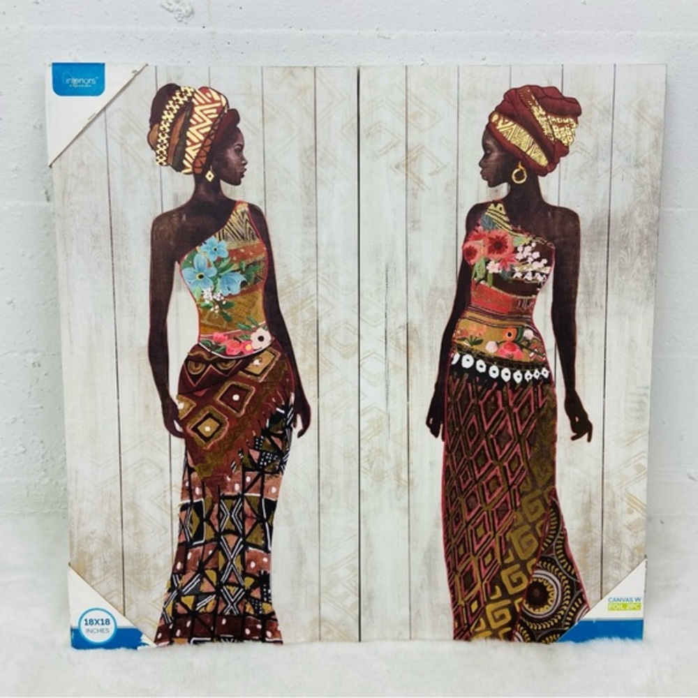 NWT African Women 2 set Wall Art Canvas Pair 18X18 - Colorful Patterned Dresses